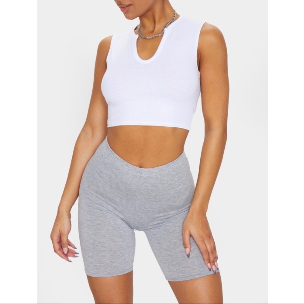 Jersey Fabric Biker Shorts - Light Grey